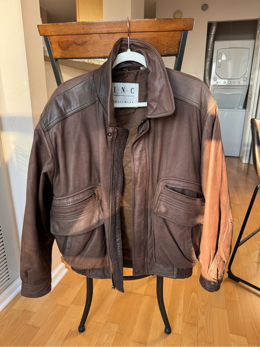 Vintage INC International Concepts Men's Brown Leather Bomber Jacket